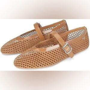 NIB Doeyg Tan Mesh Round Toe Ballet Flats